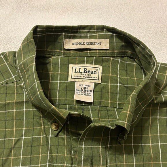 L.L. Bean Men's Olive Checkered Shirt - Picture 1 of 3